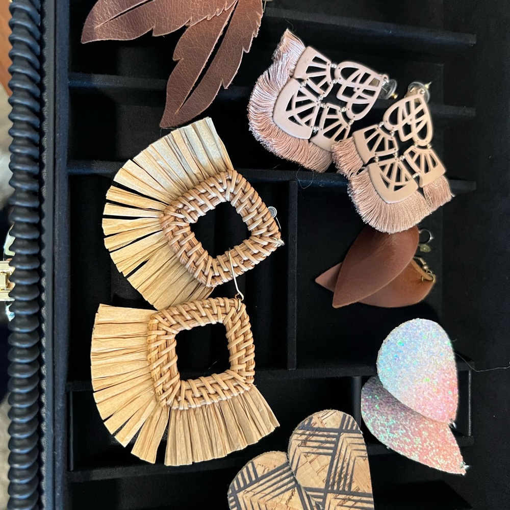 Boho Chic Rattan, Fringe, leather and sparkle Earring bundle!